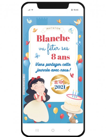 Carte invitation à gratter inspiration blanche neige numérique personnalisée