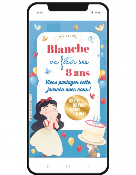 carte d'invitation anniversaire fille thème blanche neige