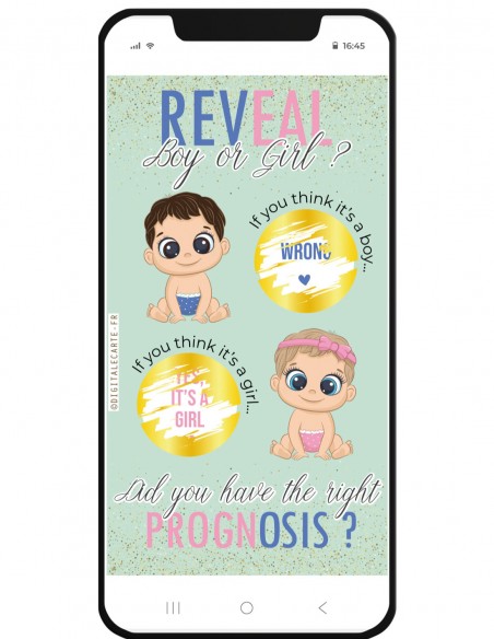 English scratch off card boy or girl choice skin of little baby gender reveal idea