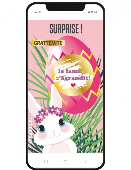 carte virtuelle à gratter œuf lapin la famille s'agrandit grand frère grande soeur