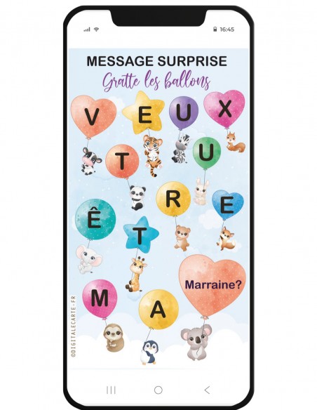 carte à gratter virtuelle demande parrain marraine ballons multicolores
