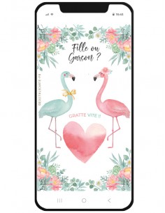 Carte fille ou garçon à gratter flamant rose