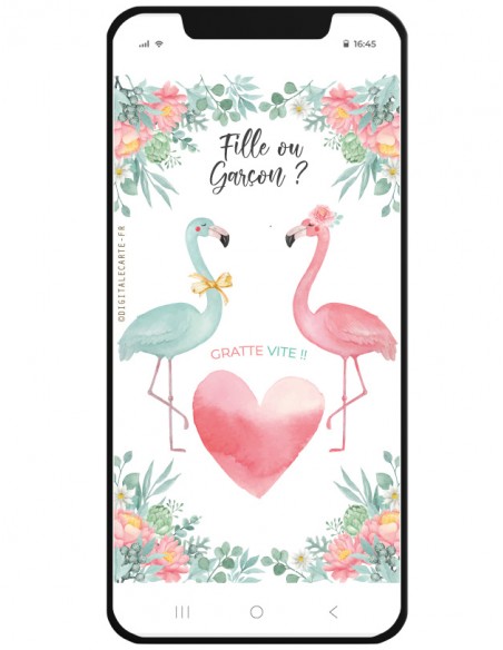 Carte fille ou garçon à gratter flamant rose