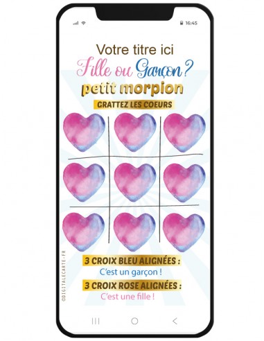 Carte à gratter morpion annonce fille ou garçon