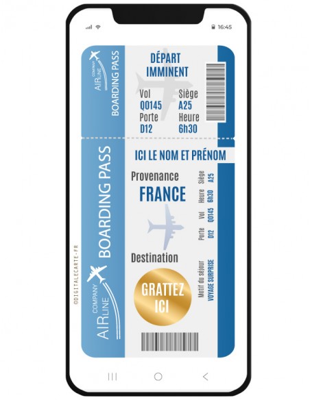 carte billet avion à gratter numérique voyage surprise destination vacances