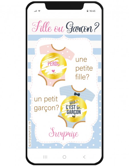Carte à gratter fille ou garçon body annonce sexe bébé numérique
