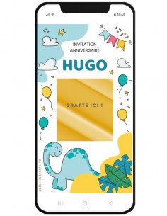 Carte numérique invitation à gratter dinosaure anniversaire