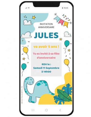 carte anniversaire dinosaure à gratter invitation enfant numérique