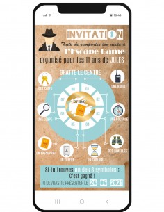 Carte invitation à gratter escape game personnalisée