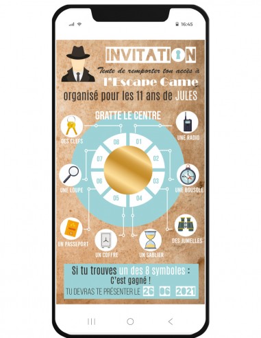 invitation escape game a gratter personnalisable