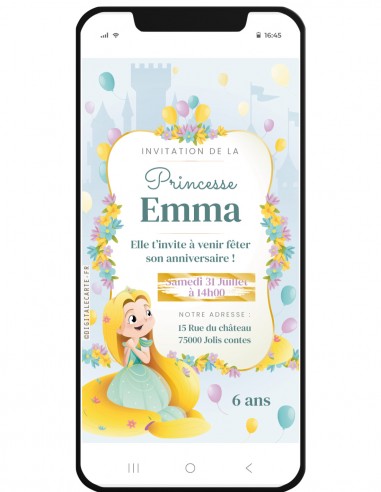 Carte anniversaire princesses Disney invitation numérique