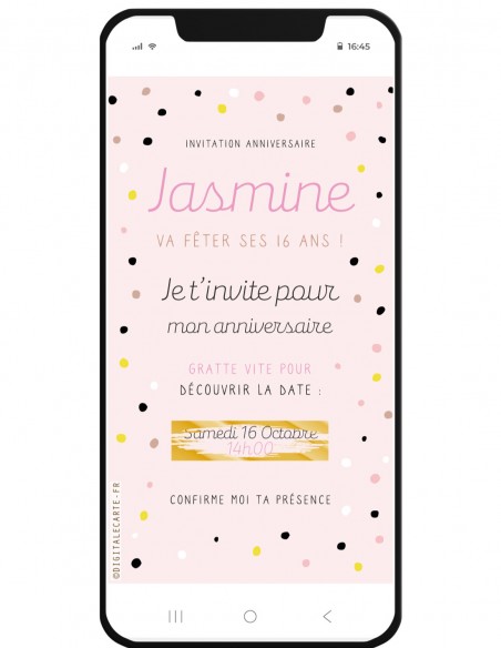 Carte numérique invitation à gratter anniversaire fille ado
